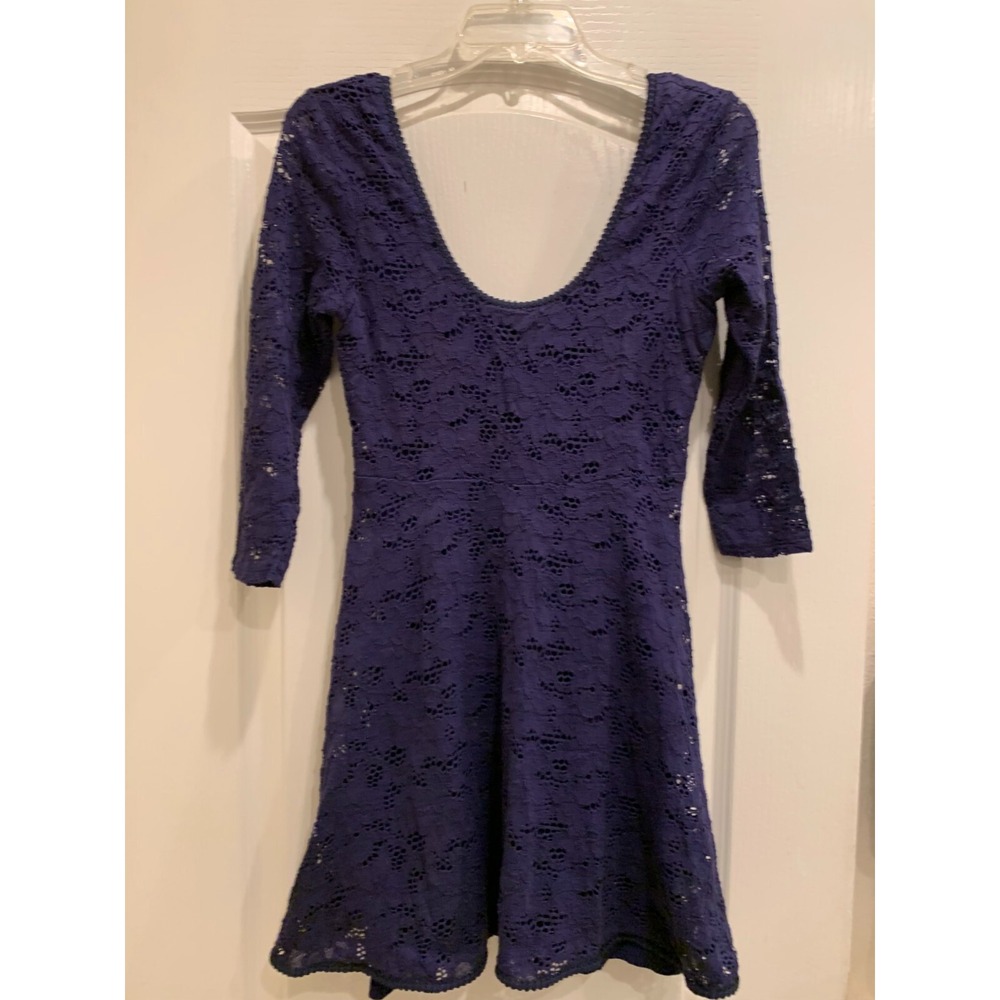 Free People Navy Lace Mini Eyelet Dress Size XS Long Sleeve Rose Garden Lined
